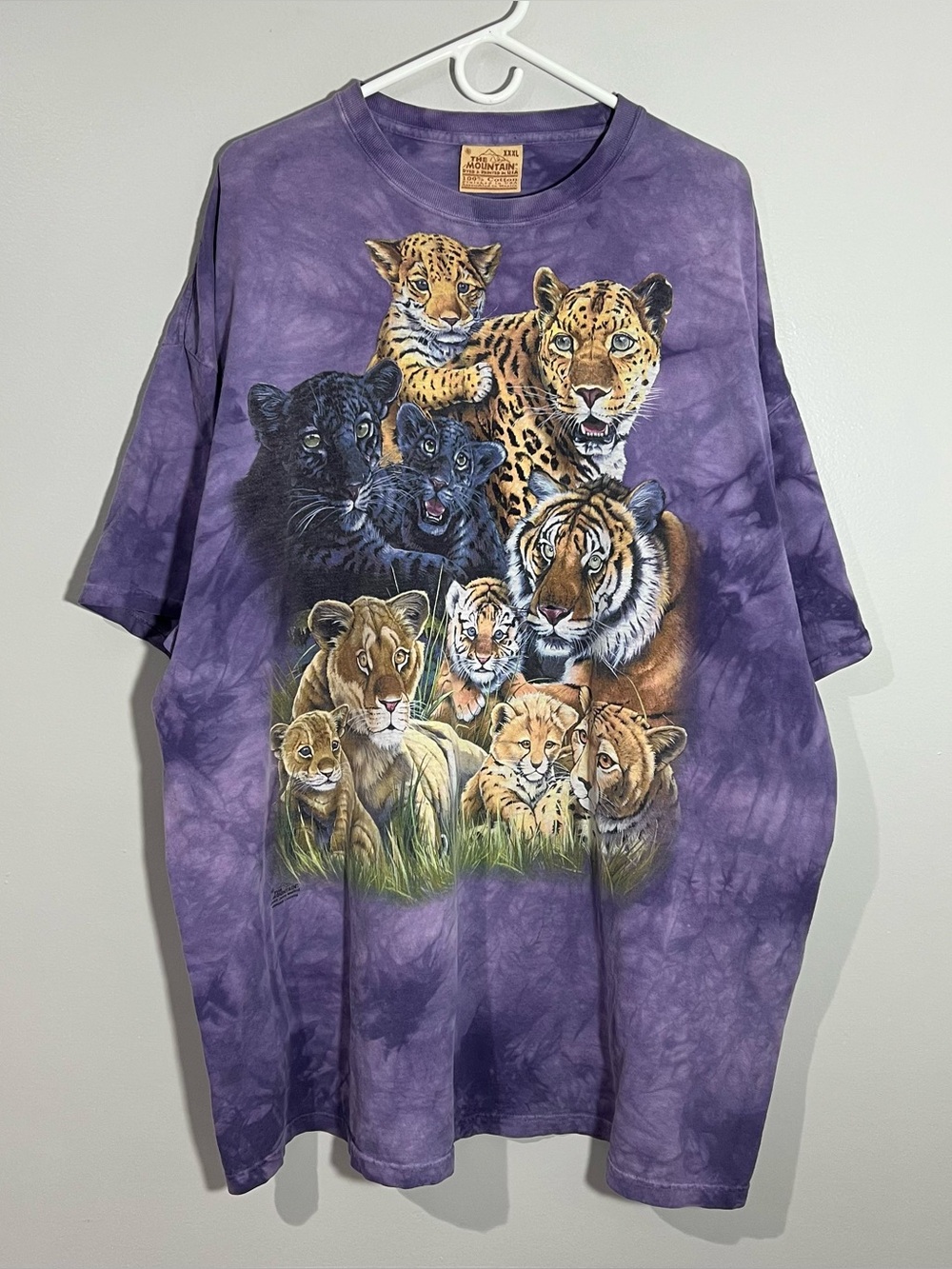 Vintage 2003 The Mountain Big Cats Lion Tiger Leopard Purple T-Shirt Mens 3XL